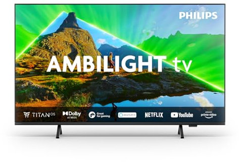 Philips Ambilight 55PUS8319 Smart TV 4K LED - Pantalla de 55 con Plataforma Titan OS Pixel Precise Ultra HD y Sonido Dolby Atmos, Funciona con Alexa y con el Asistente de Voz Google - Negro Mate