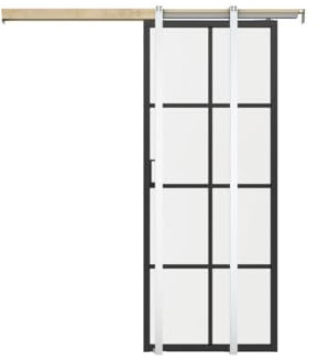 Vente-unique - Puerta corredera con sistema de empotrar de aluminio y vidrio templado - H205 x L83 cm - WILDEN II
