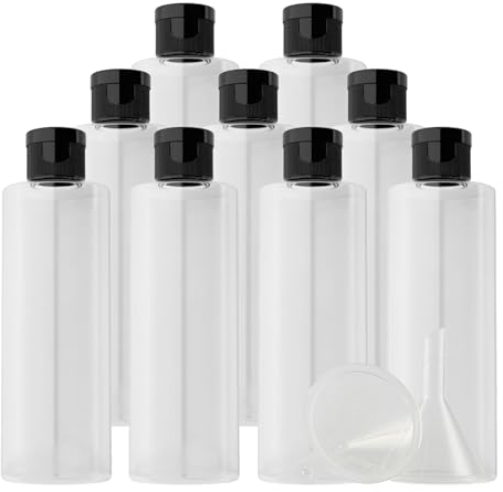 PQPAUTY 48 pièces 200ml Transparent Vide Plastique Bouteille avec Noir Bouchon à Bascule de Lotion pour lotions crèmes gels shampooing