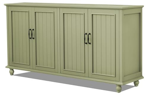 UEV Vintage Sideboard, 157x41x81cm, grün, Kommode mit 4 Türen und verstellbare Ablagen, Aufbewarhungsschrank, Kücheschrank, Beistellschrank, Mehrzweckschrank für Wohnzimmer Schlafzimmer Flur