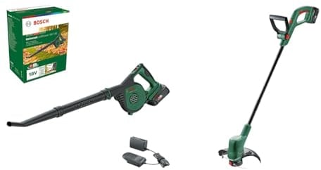 Bosch Akku-Laubbläser UniversalLeafBlower 18V-130 & 06008C1A03 Bosch Rasentrimmer EasyGrassCut 18V-230 (1x Akku 2,0 Ah, 18 Volt System, Schnittkreisdurchmesser: 23 cm, im Karton) Classic Green