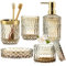 Gold Bathroom Accessories Set 5Pcs,Bathroom Accessories Set with Gold Soap Dispenser, Soap Dish, Toothbrush Holder, Tumbler, Cotton Swab Jars