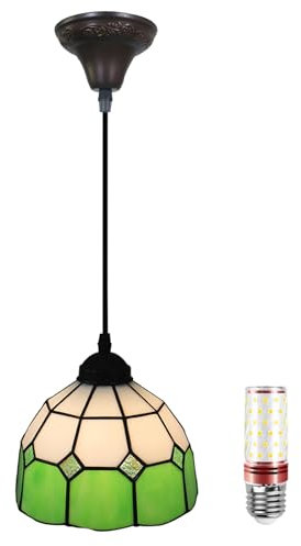 Uziqueif Esszimmerlampe Hängend, 8 zoll Grün Hängelampen, E27 Lampe Hängend, Einstellbare Höhe Pendelleuchte, Hängelampe für Bar Kaffee Schlafzimme Wohnzimmer Flur, Tiffany Style