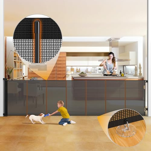 AMAZKRUS Extra Tall Retractable Baby Gate for Baby, 300 * 105 cm, Black Mesh fabrics, Reinforced Safety, Double Tightening Lock, Extra Wide, Stair Gates for Dogs