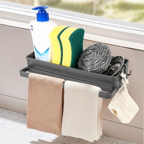 Trendecor Spülbecken Organizer Küchen Spüle Sink Organizer, Schwammhalter Spülbecken Spülbecken Caddy Organizer Wand, küchen Organizer, Spülschwamm Halterung mit Abtropfschale Aufbewahrung