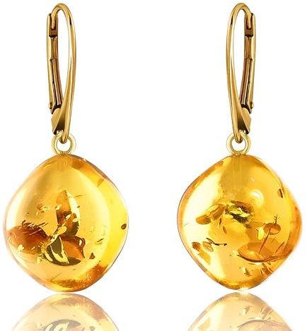 Amber by Mazukna - Bernstein Ohrringe - Eleganter Bernstein-Schmuck Hängend mit goldenem Fitting für Damen, Tropfenförmige Amber-Ohrringe, Damenschmuck