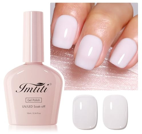 Imtiti Milky White Gel Nail Polish, Jelly White Translucent Nude French Color UV/LED Soak Off Gel Polish für DIY Nail Art Maniküre und Pediküre zu Hause oder im Salon (10 ML)
