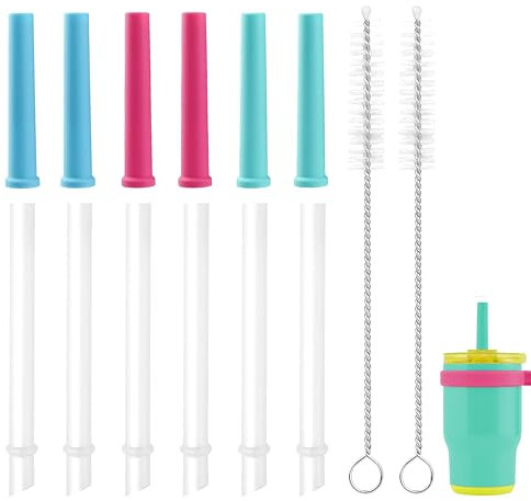 Vexilsy 6PCS Replacement Straw Set Compatible with Reduce Kids Coldee 2.0 Tumbler 14oz, Reusable Spill-Proof Straw Replacement Parts & BPA-Free with 6 Silicone Valve, 2 Cleaning Brushes (3 Colors 2)