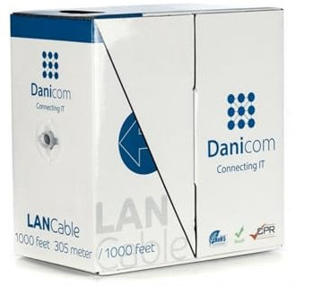 Danicom Rouleau câble rigide gris Cat6 U/UTP CCA - 305m, POE, Ethernet, LAN, câble de raccordement, câble de données, RJ45 - pour armoire de serveur, commutateurs, routeurs, modems !