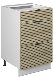 Vicco Küchenschränke Fame-Line, Schubladenschrank für die Küche, Eiche Paneel, 50 cm ohne Arbeitsplatte
