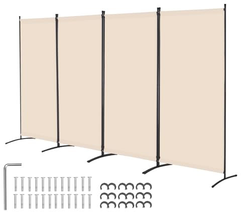VEVOR Divisorio per Ambienti a 4 Pannelli, Schermo Privacy Pieghevole in Tessuto, Divisorio Portatile per Separazione degli Ambienti, Divisorio Autoportante per Ufficio, Camera da Letto, Studio, Beige
