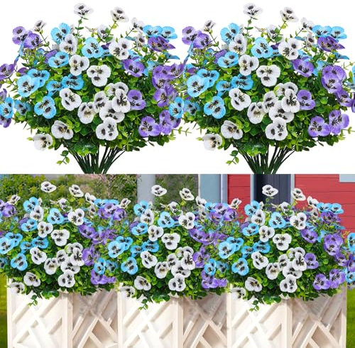 DEMIUKO 9 Bündel Künstliche Blumen für Draußen Kunstblumen Outdoor Wetterfest Balkon Pflanzen Kunstpflanzen Seiden Fake Blumen Strauß für Hängende Balkonkasten Garten Fenster Innen Deko, Blau