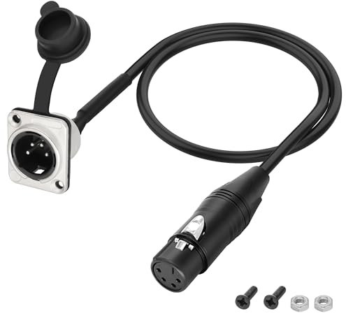 XMSJSIY Cable de micrófono XLR tipo D de 4 pines a XLR de 4 pines, conector XLR macho a hembra, montaje en panel con cubierta impermeable, alargador blindado, cable de altavoz XLR Mic, 50 cm/1,64 pies