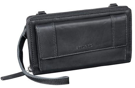 STILORD 'Marigold' 3-in-1 Echt Leder Portemonnaie Damen - Handytasche zum Umhängen - Crossbody Bag Umhängetasche Clutch Schultertasche Geldbörse Groß 18 Kartenfach RFID, Farbe:schwarz