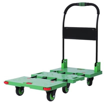 FUHAI-666 Flatbed Trolley Silent Transporter Push Truck Folding Trolley Pull Truck Trailer Warehouse(Green)