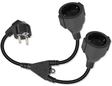 YANBORONSN Câble d'Extension à Double Prise, Câble d'alimentation à Contact de Protection 1 à 2, Distributeur en pour Une Utilisation intérieure et extérieure (90 degrés, Noir, 1 Minute 2)