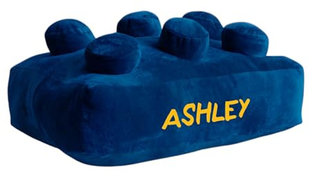Echo Three Personalised Building Brick Cushion | Blue Pillow Name | Kids Room Gift Home Filled Cushions Decorative Retro Fun
