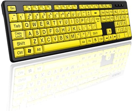 Clavier USB de Grande, Compatible avec 10/8/7, Dactylographie à L'épreuve, Rapide, Silencieux, Clés Jaunes, Contraste élevé pour Les Personnes âgées et Malvoyante avec des