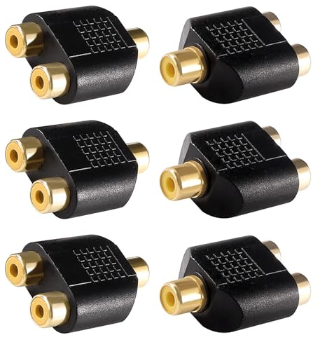 KUOQIY 6 Stücke RCA Splitter Adapter, Cinch 1 Buchse auf 2 Buchse Phono Stecker AV Video Y Splitter, für Subwoofer, Verstärker, TV, Digital-Audio, Vergoldet