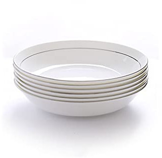 SGKOMN Assiettes Plates, Lot de 6 Assiettes Plates Classiques en Porcelaine Blanche avec Bord Noir, pour dîner, fête, Restaurant, Plats de Service Ronds pour Salade, pâtes(B-7Inch)