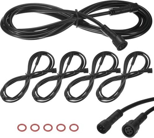 M METERXITY 5-Pack Waterproof Extension Cable, 4 Pin 6.56 Ft/2m Extension Cord Wire with 22AWG IP67 Male and Female Connectors for Outdoor Spotlights/LED Deck Lights [Black]