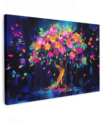 MuchoWow© Bild auf Leinwand Groß XXL Schlafzimmer Bilder Badezimmer Wand | 120x80 cm - Deko Wohnzimmer Modern Wanddeko Bilderwand Geschenk Baum - Blumen - Magisch - Farbig