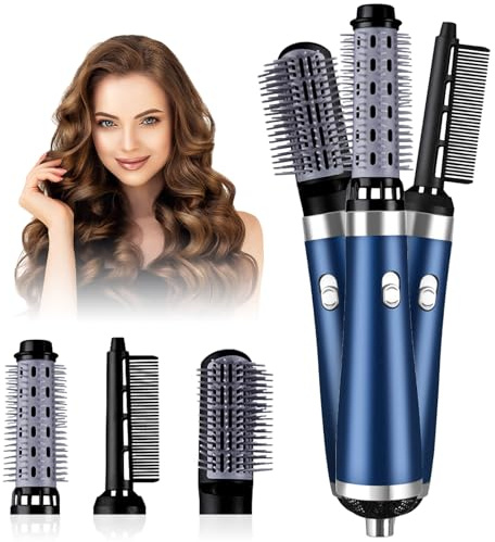 Journeyside Airstyler Set, Professioneller Warmluftbürste Set 1000W, Multifunktionaler Hairstyler mit 3 Ersatz, Multifunktionaler Hairstyler zum Glätten, Föhnen und Stylen,Blau