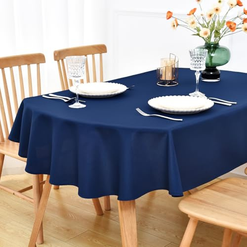 NEWISHER Navy Blue Oval Tablecloth Solid Color Tablecloths 133x180 cm | 52x70 Inches Washable Polyester Fabric Table Cover, Farmhouse Decor for Dining, Kitchen, Home Parties, Outdoor & Indoor Use