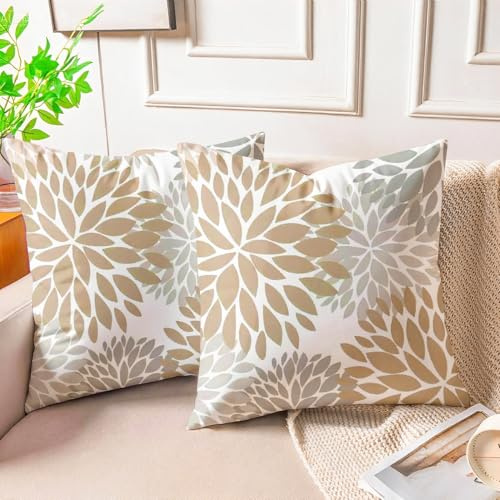 Miuyunya Samt Kissenbezug Beige 50x50 Kissenhülle Grau Braun 2er Set Sofakissen Samtkissen Dekorative Moderne Zierkissenbezüge Square für Sofa Wohnzimmer Schlafzimmer Couchkissen Deko