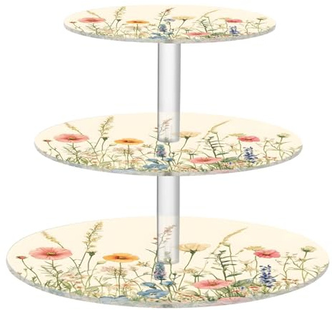 Blueangle 3-Tier Round Cupcake Stand – Herbs Acrylic Dessert Tower, Non-Slip Tiered Dessert Stand for Baby Shower, Birthday, Wedding Party （529）