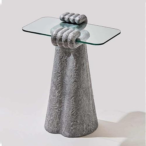 Ukrainischer Beistelltisch aus Fiberglas mit Tischplatte aus gehärtetem Glas, kreativer Palmen-Akzenttisch für Wohnzimmer