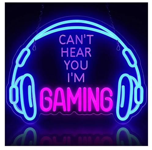 BYAMBD Home Bar Decor Can't Hear You I''M Gaming Neon Sign USB Light for Bedroom Game Zone Video Room Kids Room Club Wall Decor 40cm×30cm