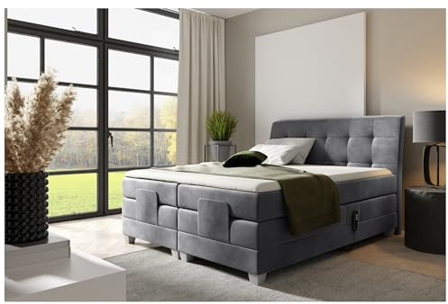 MEBLINI Boxspringbett Elektrisch Verstellbar - Gepolstert Doppelbett mit Matratzen und Toppers - Polsterbett - Bett mit Kopfteil - Dante - 160x200 - H3/Dunkelgrau Samt