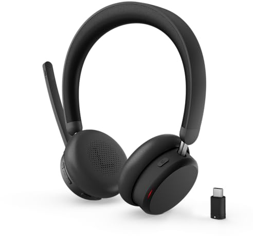 Lenovo Dual-Mode Wireless ANC Headset 6550 per Teams, cuffie wireless Bluetooth 5.3 con ANC ibrida ed ENC AI, ricevitore USB-C, 360° busy light, autonomia fino a 60h