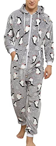 DASONLUE Herren Weihnachten Onesie Weihnachtsmotiv Schlafanzug Pyjamas Mit Kapuze Schlafoveralls Christmas Fleece-Overall Unisex Nachtwäsche Plüsch Einteiler Bequeme Winter Jumpsuits