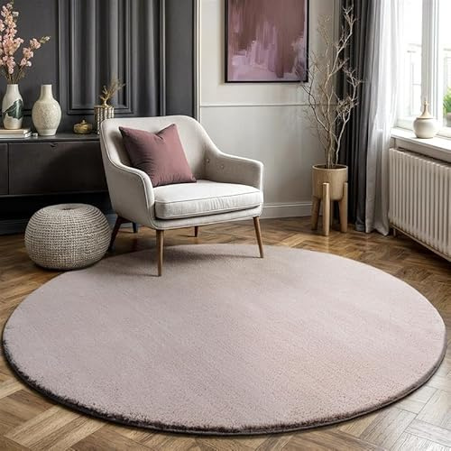 Mia´s Teppiche Taos – kuscheliger Kurzflor Teppich in Felloptik, super Soft & waschbar bis 30°C, mit Anti-Rutsch-Unterseite, Wohnzimmer & Schlafzimmer, Made in Türkiye, Rosa, 160 cm Rund
