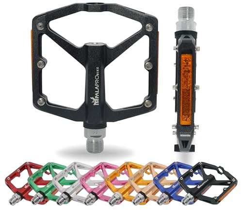 IMPALAPRO Alu Plattform Pedale Fahrrad CNC mit Reflektor 298g | Pedalen Fahrrad mit Reflektor Mittelplattform 100x95mm 12 Edelstahl-Pins Wechselbar/Rutschfest, Cr-Mo Achse – MTB, Stadt, BMX