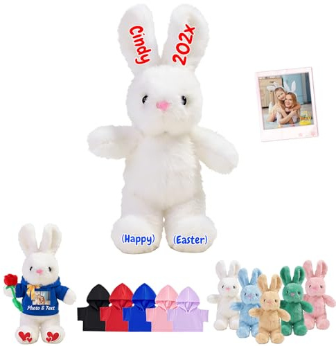 JABECODIFA Personalisierter Hasen Plüsch Mit Foto Und Text, Individuelles Plüschtier Als Personalisierte Geschenke Für Kinder Und Erwachsene Zu Ostern Weihnachten Geburtstag, 30cm