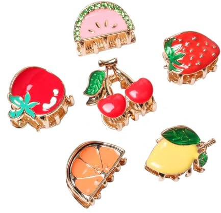 Mini Haarspange Frucht 6 Stück Haarspangen Damen Obst Kirsche Orange Tomaten Erdbeer Wassermelone Zitronen Haarspange für Sommer Haaraccessoires, Geschenke, Mottoparty