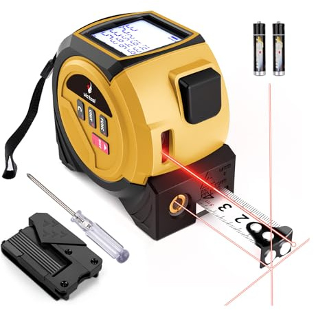 3-in-1 Laser Entfernungsmesser 40 m mit 5 m Maßband und Laser-Kreuzmarkierer, Digitaler Abstandsmesser, LCD Hintergrundbeleuchtung, 20 Datensätze, für Flächen/Volumen/Pythagoras Messung