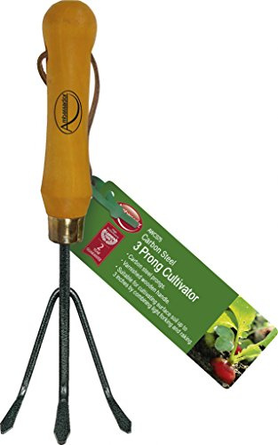 Ambassador Wood Handle Carbon Steel 3 Prong Hand Cultivator Carbon Steel Prongs