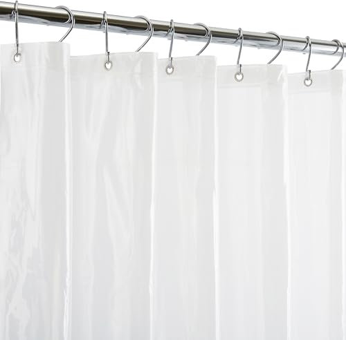 Bath Bliss PVC Heavy Weight Shower Curtain Liner with Suction Cup Splash Guard | 4G | 70x72 | Rust Resistant Copper Grommets | Magnetic Hem | White