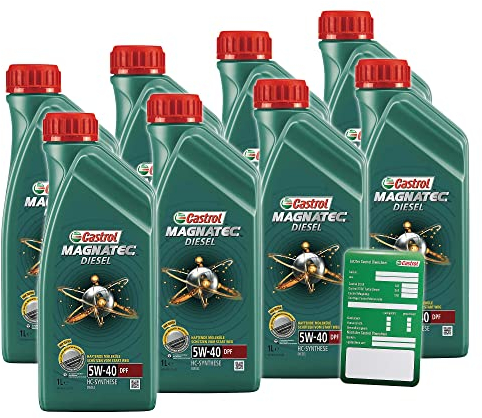 8x 1 L = 8 Liter Castrol Magnatec Diesel 5W-40 DPF Motoröl inkl. Castrol Ölwechselanhänger