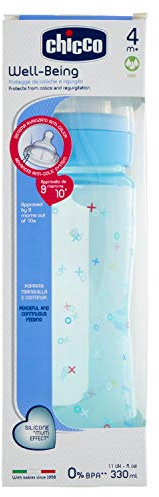 Chicco Biberon Benessere Colorato Azzurro, Silicone, Flusso Veloce, 330 ml, Modelli Assortiti, 1 Pezzo, Bambino