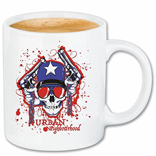 Reifen-Markt Kaffeetasse SKULL MIT REVOLVER SKULL BIKERSHIRT GOTHIC BIKE CLUB MC MOTORCYCLE CHOPPER CUSTOM MOTORRAD MOTORRADTREFFEN CLUB TREFFEN Keramik 330 ml in W
