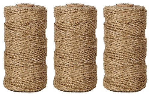 Edgeam Corde en Jute Naturelle de 100 m - Cordon décoratif pour étiquettes suspendues, Cartes de vœux, Cadeaux, Bricolage, Jardinage, 3 pièces