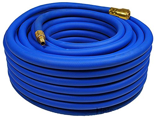 HELO 30 m Gewebe Druckluftschlauch 3-schichtig aus PVC mit Schnell-Kupplung (1/2 Zoll Anschluss), Gewebeschlauch Kompressorschlauch Ø Innen: 13 mm, Ø Außen: 19 mm, Arbeitsdruck: 20 bar