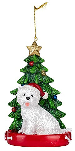 Kurt Adler West Highland Terrier Wearing Santa Hat with Christmas Tree Ornament C7615WH New