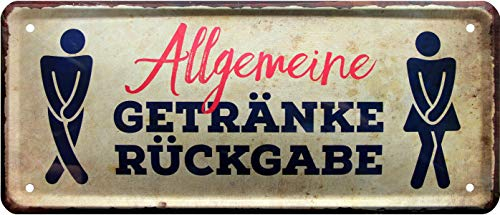 WOGEKA ART Retro Blechschild - Allgemeine Getränke Rückgabe WC Toilette Klo - witziger Spruch Geschenk-Idee Geburtstag Weihnachten Dekoration 28x12 cm Vintage-Design Metall 1510