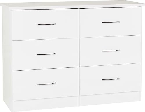Kelsey Stores Nevada Chest Of Drawers 6 Drawer With Metal Handle Storage Unit (White Gloss)